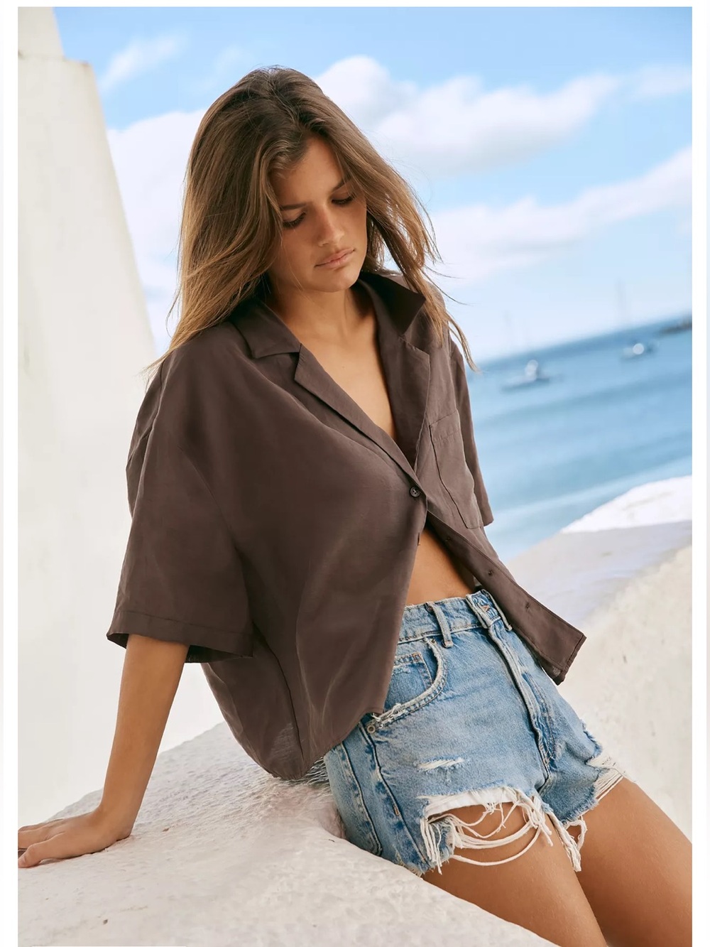 ZARA - TRF Curved High Waisted Denim Shorts